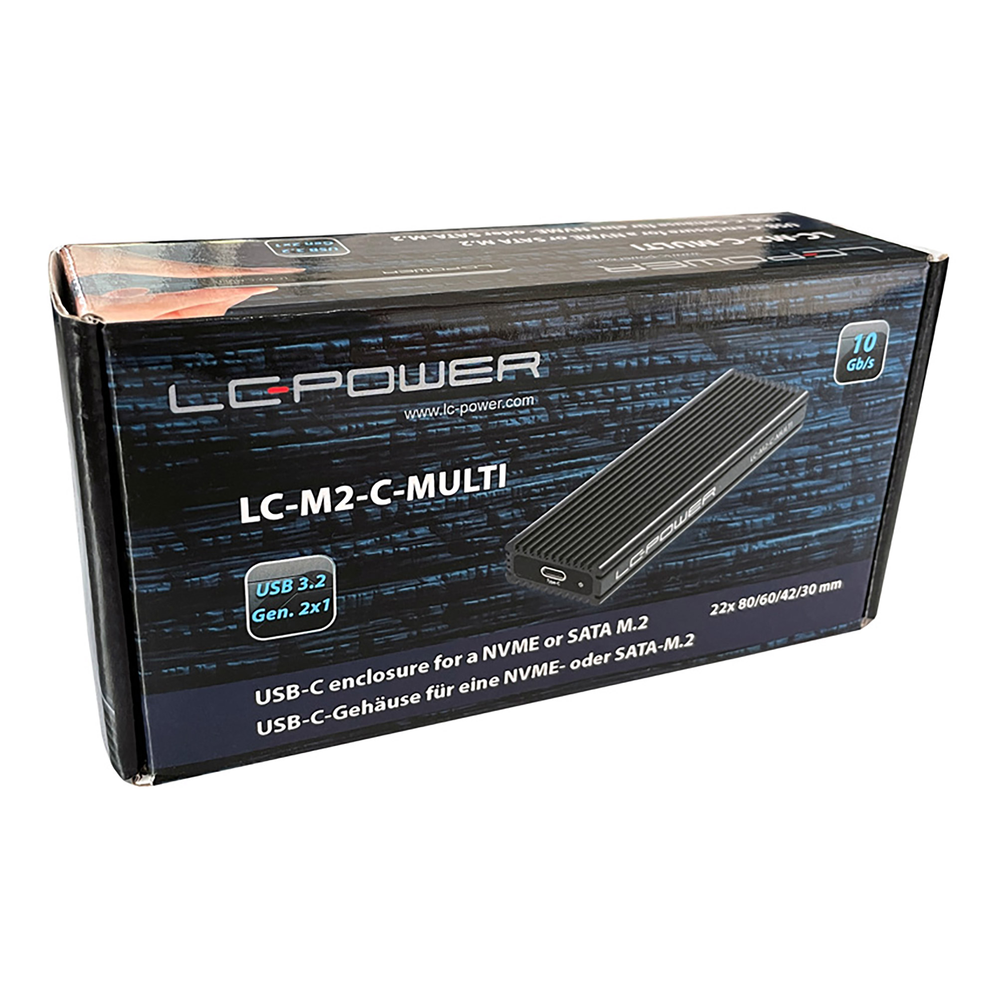 LC-Power LC-M2-C-MULTI M.2-SSD-Gehäuse (NVMe & SATA), USB 3.2 Gen.2x1, schwarz LC-Power LC-M2-C-MULTI M.2-SSD-Gehäuse (NVMe & SATA), USB 3.2 Gen.2x1, schwarz – Bild 2