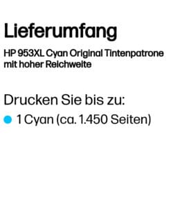 HP Tintenpatrone Nr. 953XL F6U16AE Cyan (ca. 1.450 Seiten) HP Tintenpatrone Nr. 953XL F6U16AE Cyan (ca. 1.450 Seiten) – Bild 3