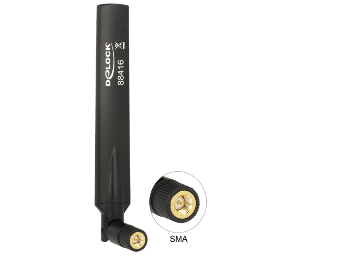 Delock GSM / UMTS Antenne SMA Stecker 1,0 - 3,5 dBi omnidir.l mit Kipp. schwarz Delock GSM / UMTS Antenne SMA Stecker 1,0 - 3,5 dBi omnidir.l mit Kipp. schwarz