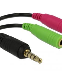 Delock Headset Adapter 1x 3,5 mm 4 Pin Klinkenst.>2 x3,5 mm 3 Pin Klinkenbuchse