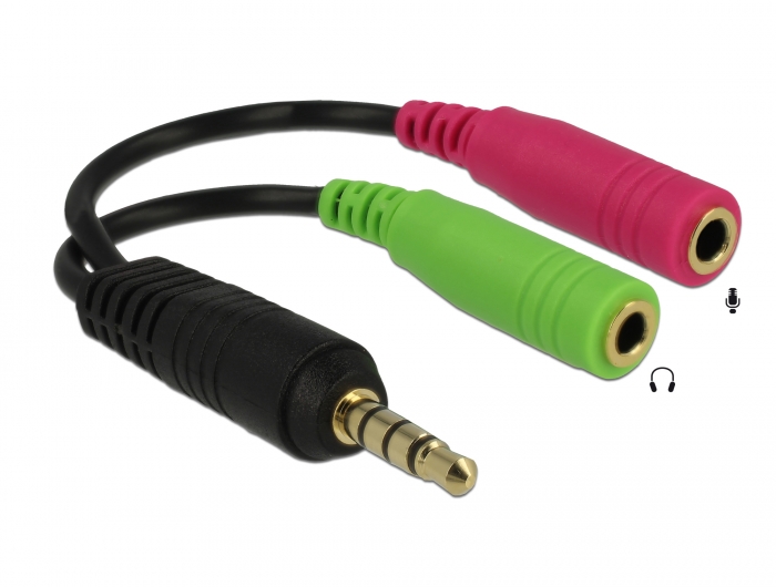 Delock Headset Adapter 1x 3,5 mm 4 Pin Klinkenst.>2 x3,5 mm 3 Pin Klinkenbuchse Delock Headset Adapter 1x 3,5 mm 4 Pin Klinkenst.>2 x3,5 mm 3 Pin Klinkenbuchse