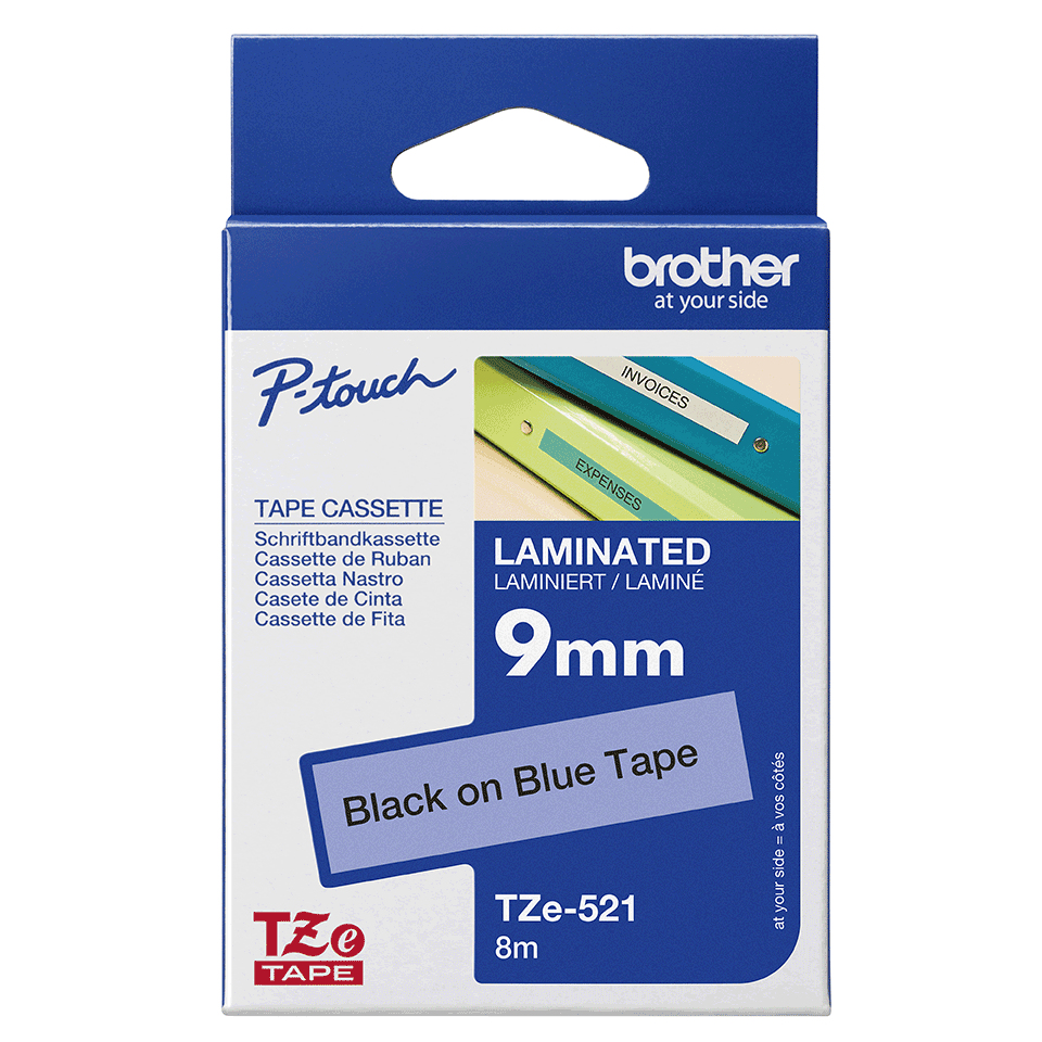 Brother Schriftband TZe-521 (lam.) Schwarz auf Blau 9mm x 8m Brother Schriftband TZe-521 (lam.) Schwarz auf Blau 9mm x 8m – Bild 3
