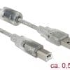 Delock Kabel USB 2.0 Typ-A Stecker > USB 2.0 Typ-B Stecker 0,5 m transparent
