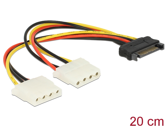Delock Kabel Power SATA 15pin > 2x 4pin Molex Buchse 20cm Delock Kabel Power SATA 15pin > 2x 4pin Molex Buchse 20cm