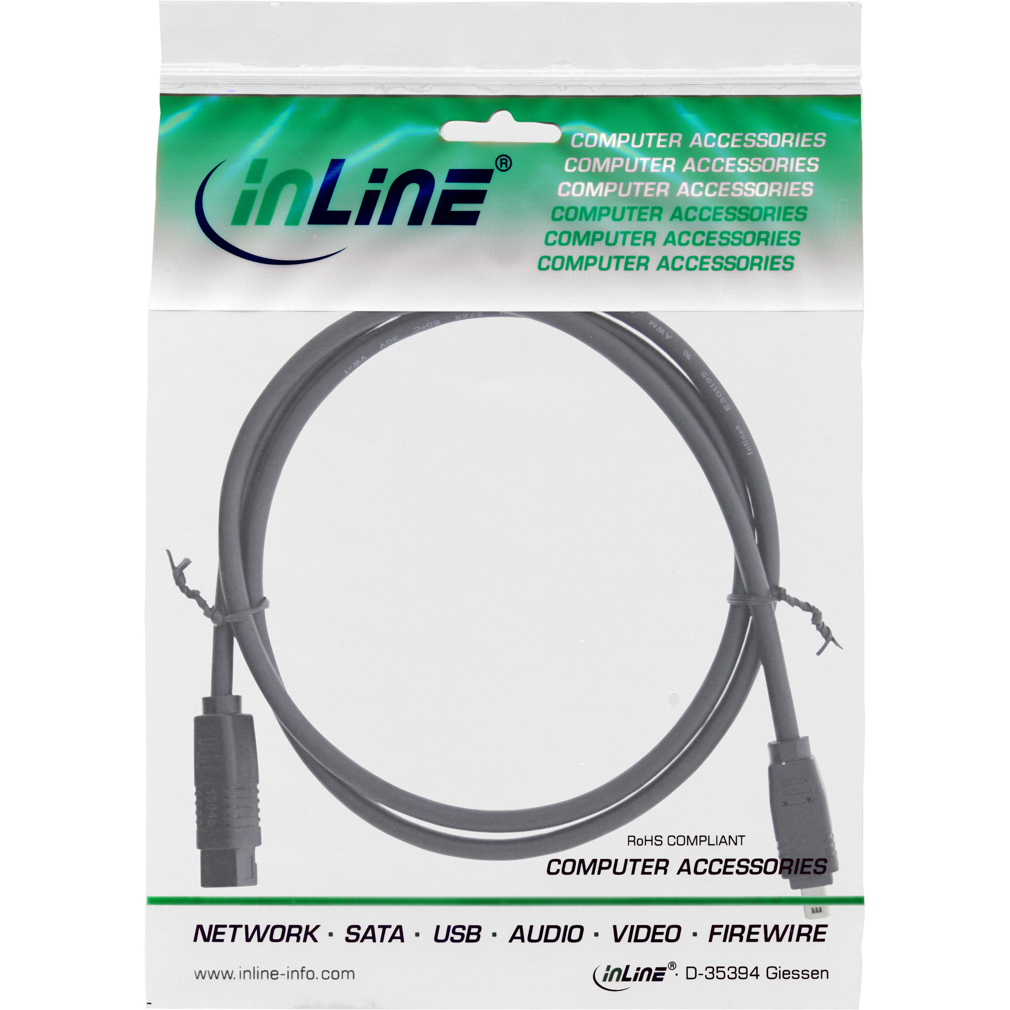 InLine® FireWire Kabel, IEEE1394 4pol Stecker zu 9pol Stecker, schwarz, 1,8m, schwarz InLine® FireWire Kabel, IEEE1394 4pol Stecker zu 9pol Stecker, schwarz, 1,8m, schwarz – Bild 2