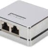 DIGITUS Professional Cat 6A Aufputzdose, 2-fach Das geschirmte CAT 6A Keystone Modul DN-93617 von DIGITUS bietet Ihnen hervorragende Leistung und Verbindungsqualität für Ihr Netzwerk. Die kompakte Bauform erlaubt eine Reiheninstallation von 24 Stück in 483 mm (19 Zoll) 1HE Panel. Die werkzeugfreie Installation erfolgt über LSA-Leisten, farbcodiert nach EIA/TIA 568 A&B. Durch seine kompakte Bauform passt das Modul außerdem in designkompatible modulare Anschlussdosen.