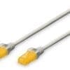 DIGITUS CAT 6A U-UTP Patchk. Cu, LSZH AWG 26/7, 5 m, GR Die DIGITUS Patchkabel wurden speziell entwickelt um allen Ansprüchen in den verschiedenen Anwendungsbereichen in vollem Umfang gerecht zu werden. Jedes Kabel ist mit einer angespritzten Knickschutztülle mit Zugentlastung ausgestattet. Außerdem besitzt die Tülle einen Rasthebelschutz, welcher das Verhaken der Kabel sowie das Abbrechen des Rasthebels vom Stecker verhindert.