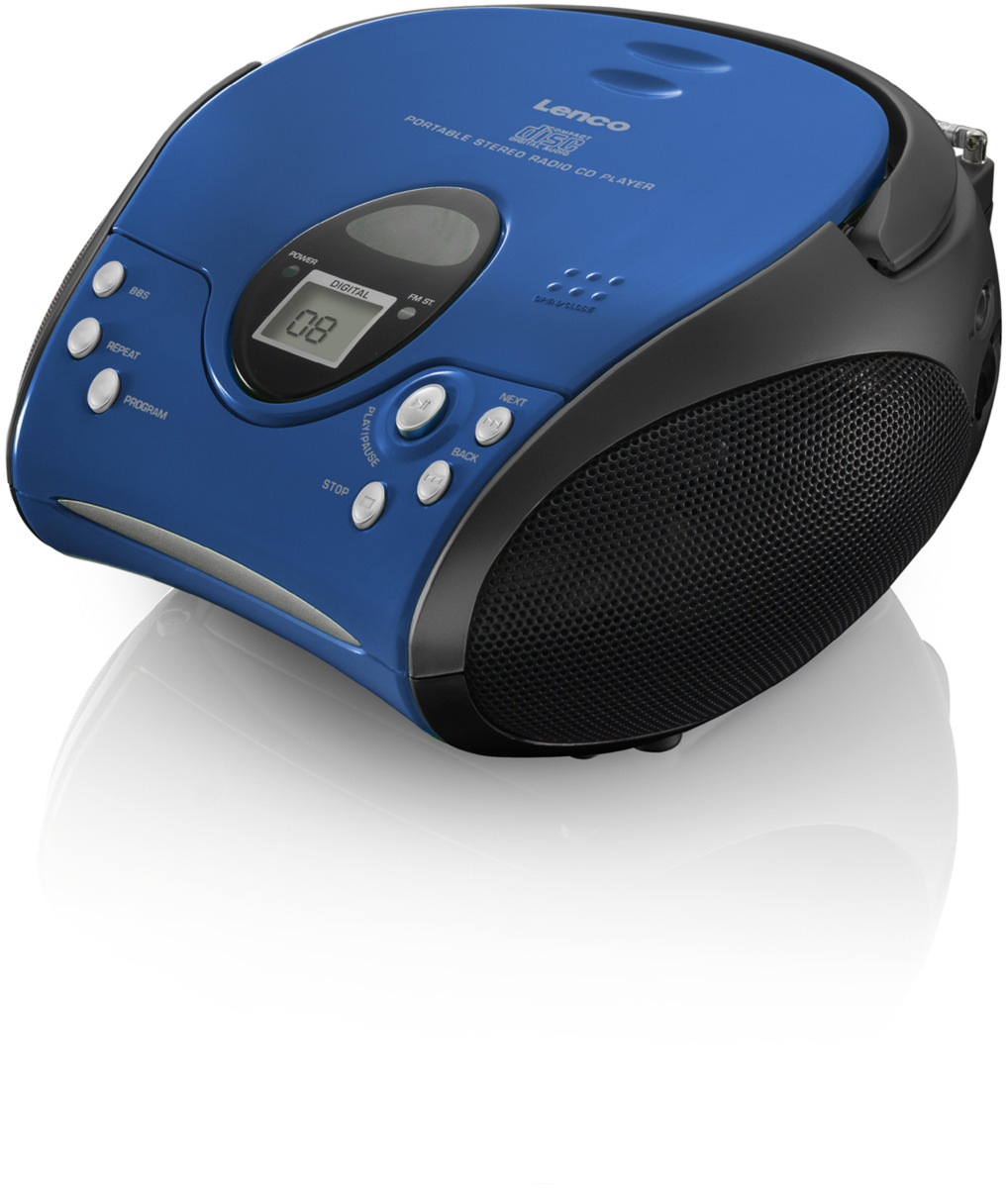 Stereo radio fm player. Черное радио с синей кнопкой.