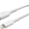 Belkin Lightning Lade/Sync Kabel ummantelt mfi 15cm weiß Laden und synchronisieren Sie all Ihre Geräte mit Lightning Connector schnell und sicher mit nur einem Kabel.<br>Schließen Sie den USB-Stecker einfach direkt an einen USB-Anschluss an, um zu Hause, auf der Arbeit oder unterwegs stets in Verbindung zu bleiben.