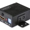 DIGITUS HDMI High Speed Repeater Videoauflösung 1080p Der DIGITUS DA-70461 wandelt digitale HDMI-Signale in analoge VGA-Signale um. Dadurch können moderne Wiedergabegeräte wie Notebooks, Blu-Ray-Player, DVD-Player, Spielekonsolen, etc. mit älteren VGA-Bildschirmen oder VGA-Beamern verbunden werden. Der Konverter ist zusätzlich mit einer 3.5 mm Audio-Klinken-Buchse ausgestattet. Ein eventuell vorhandenes Audiosignal wird so parallel konvertiert. Dies ermöglicht eine zusätzliche Audiowiedergabe durch den Anschluss über Ihre Lautsprecher oder Ihr Surround-System.