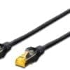 DIGITUS CAT 6A S-FTP Patchk. Cu, LSZH AWG 26/7, 0,25 m, SW Die DIGITUS Patchkabel wurden speziell entwickelt um allen Ansprüchen in den verschiedenen Anwendungsbereichen in vollem Umfang gerecht zu werden. Jedes Kabel ist mit einer angespritzten Knickschutztülle mit Zugentlastung ausgestattet. Außerdem besitzt die Tülle einen Rasthebelschutz, welcher das Verhaken der Kabel sowie das Abbrechen des Rasthebels vom Stecker verhindert. Eine einfache Identifizierung der Kategorie 6A wird durch die gelbe Einfärbung der Stecker.