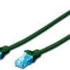 DIGITUS CAT 5e U-UTP Patchk. Cu, PVC AWG 26/7, length 2 m, GN Die DIGITUS Patchkabel wurden speziell entwickelt um allen Ansprüchen in den verschiedenen Anwendungsbereichen in vollem Umfang gerecht zu werden. Jedes Kabel ist mit einer angespritzten Knickschutztülle mit Zugentlastung ausgestattet. Außerdem besitzt die Tülle einen Rasthebelschutz, welcher das Verhaken der Kabel sowie das Abbrechen des Rasthebels vom Stecker verhindert. Eine einfache Identifizierung der Kategorie 5e wird durch die blaue Einfärbung der Stecker ermöglicht.