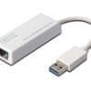 DIGITUS Gigabit Ethernet USB-3.0-Adapter Die DIGITUS Patchkabel wurden speziell entwickelt um allen Ansprüchen in den verschiedenen Anwendungsbereichen in vollem Umfang gerecht zu werden. Jedes Kabel ist mit einer angespritzten Knickschutztülle mit Zugentlastung ausgestattet. Außerdem besitzt die Tülle einen Rasthebelschutz, welcher das Verhaken der Kabel sowie das Abbrechen des Rasthebels vom Stecker verhindert. Eine einfache Identifizierung der Kategorie 6 wird durch die rote Einfärbung der Stecker ermöglicht.