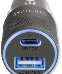 4smarts Kfz-Ladegerät Rapid+ mit Quick Charge und PD 27W schw.