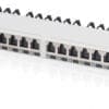 DIGITUS 0.5HE CAT 6A EA PatchPanel geschirmt 24-Port RJ45 8P8C Das DIGITUS 12-Port Patch Panel ist für den Einbau in 10 Zoll Wandgehäusen oder Schränken geeignet und kann geschirmte oder ungeschirmte Keystone Module aufnehmen. Auf der hinteren Schiene lassen sich die Netzwerkkabel mittels Kabelbindern zusätzlich fixieren. Das Patch Panel ist aus robustem, kaltgewalztem Stahl gefertigt und wird in der Farbe Schwarz (RAL 9005) geliefert.