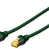DIGITUS CAT 6A S-FTP Patchk. Cu, LSZH AWG 26/7, 0,5 m, GN Die DIGITUS Patchkabel wurden speziell entwickelt um allen Ansprüchen in den verschiedenen Anwendungsbereichen in vollem Umfang gerecht zu werden. Jedes Kabel ist mit einer angespritzten Knickschutztülle mit Zugentlastung ausgestattet. Außerdem besitzt die Tülle einen Rasthebelschutz, welcher das Verhaken der Kabel sowie das Abbrechen des Rasthebels vom Stecker verhindert. Eine einfache Identifizierung der Kategorie 6A wird durch die gelbe Einfärbung der Stecker.