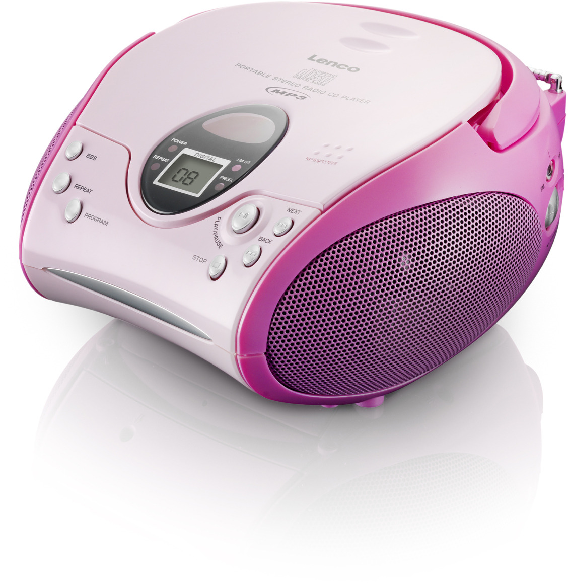 Lenco SCD-24 Stereo UKW-Radio mit CD-Player (Rosa/Pink) - best4you