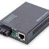 DIGITUS FE Medienkonverter SM SC Stecker 1310nm bis 20km Das DIGITUS 12-Port Patch Panel ist für den Einbau in 10 Zoll Wandgehäusen oder Schränken geeignet und kann geschirmte oder ungeschirmte Keystone Module aufnehmen. Auf der hinteren Schiene lassen sich die Netzwerkkabel mittels Kabelbindern zusätzlich fixieren. Das Patch Panel ist aus robustem, kaltgewalztem Stahl gefertigt und wird in der Farbe Schwarz (RAL 9005) geliefert.