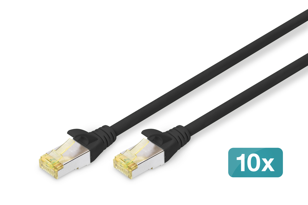 DIGITUS CAT 6A S-FTP Patchk. Cu, LSZH AWG 26/7,0,5 m,10er,SW DIGITUS CAT 6A S-FTP Patchk. Cu, LSZH AWG 26/7,0,5 m,10er,SW