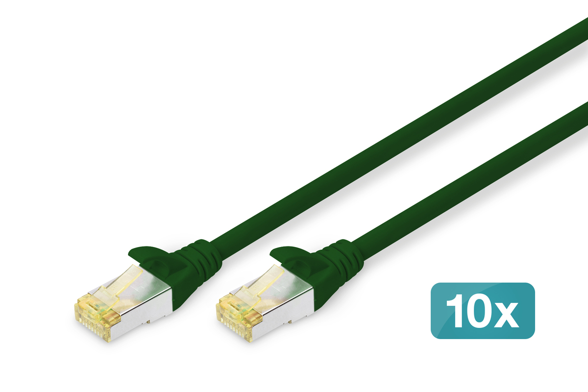 DIGITUS CAT 6A S-FTP Patchk. Cu, LSZH AWG 26/7,0,5 m,10er,GN DIGITUS CAT 6A S-FTP Patchk. Cu, LSZH AWG 26/7,0,5 m,10er,GN