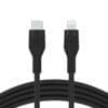 Belkin Flex Lightning/USB-C, Apple zert., 2m, schwarz Die BOOST CHARGE Flex Ladekabel sind besonders robust, aber trotzdem sehr flexibel. Da sie mit erstklassigem Silikon hergestellt werden, fühlen sie sich weich an, knicken nicht ab und verheddern sich nicht.