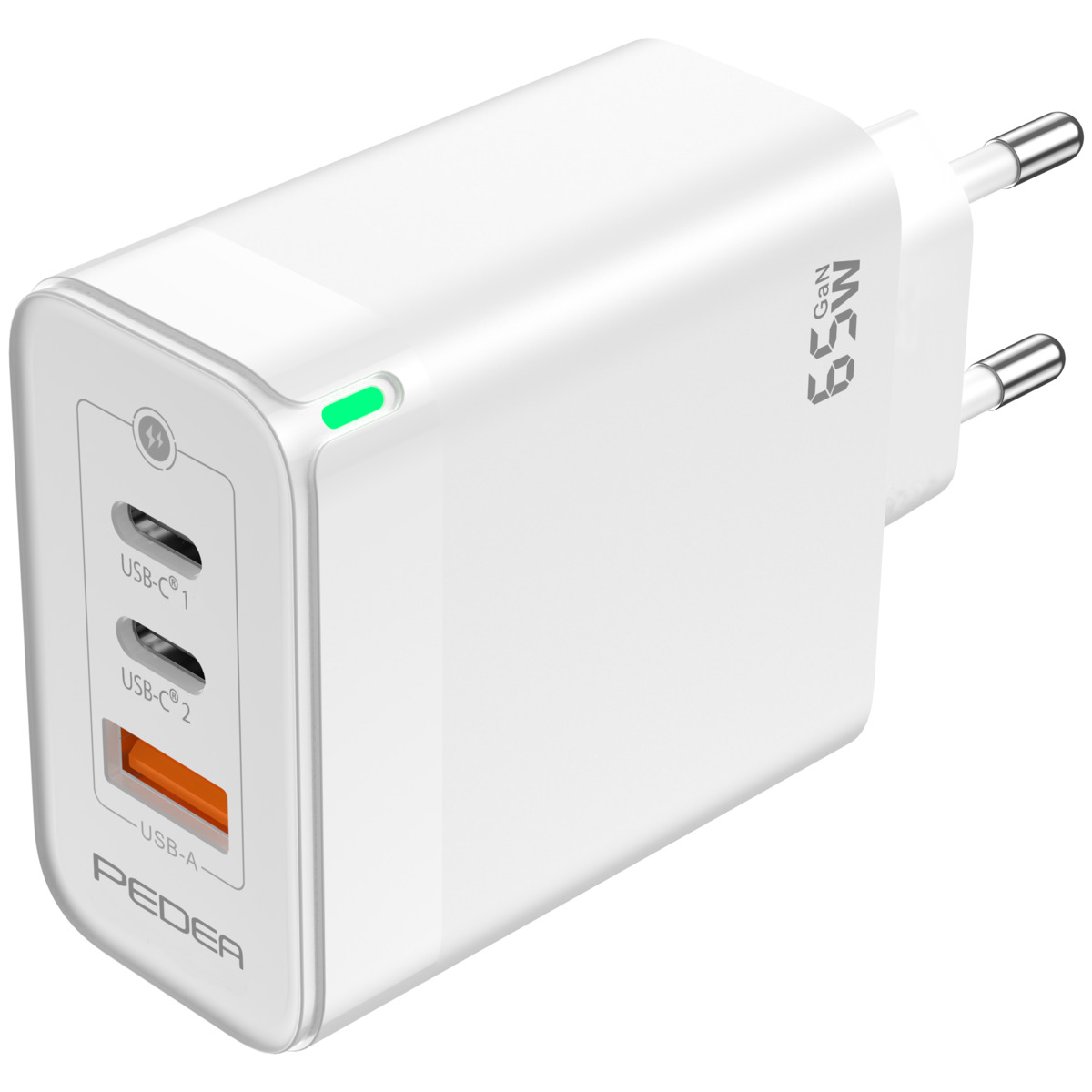 PEDEA Schnellladegerät "Triple" 65W GaN USB-C (PD) USB-A, weiß PEDEA Schnellladegerät "Triple" 65W GaN USB-C (PD) USB-A, weiß