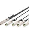 DIGITUS 40G QSFP+ to 4XSFP+ Direct Attach Cable 1m Die aktiven DIGITUS 100G QSFP28 AOC Kabel sind eine leistungsstarke, stromsparende Nahbereichsverbindungslösung. Sie sind konform mit dem SFF-8431 SFP+ Electrical MSA, SFF-8432 SFP+ Mechanical MSA und QSFP28 MSA compliant. Es werden 4 Vollduplex-Kanäle verwendet, wobei jeder Kanal in der Lage ist, Daten mit Geschwindigkeiten von bis zu 25 Gbit/s zu übertragen, was eine aggregierte Rate von bis zu 103,1 Gbit/s ergibt. Die aktiven DIGITUS 100G QSFP+ AOC Kabel bieten eine erhöhte Portdichte und Kosteneinsparungen im Gesamtsystem. Durch die spezifische Programmierung jedes QSFP28 Kabels kann eine anpassung an die Bedürfnisse jeglicher IT-Umgebung sicher gewährleistet werden.