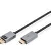 DIGITUS 4K DisplayPort Adapterkabel, DP - HDMI Typ A,1,8m Das 4K DisplayPort Adapterkabel ermöglicht den direkten Anschluss von PC oder Laptop mit einem DP-Ausgang an einem HDMI-Gerät, wie zum Beispiel Fernseher oder Monitor. Das Adapterkabel gehört zum Must-Have-Zubehör. Mit diesem Adapterkabel wird Ihre nächste Gaming-Session oder Ihr nächstes Home-Cinema Erlebnis gestochen scharf dargestellt. Bei Verwendung mit Mac-Geräten unterstützt das Kabel den Spiegelungs- oder Erweiterungsmodus und bei Verwendung mit Windows-Geräten den Duplizier- oder Erweiterungsmodus. Für dieses Adapterkabel ist keine externe Stromversorgung notwendig.