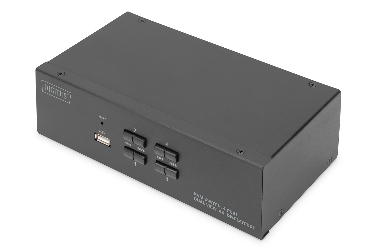 DIGITUS KVM Switch, 4 Port, Dual Display, 4K, DisplayPort® DIGITUS KVM Switch, 4 Port, Dual Display, 4K, DisplayPort®