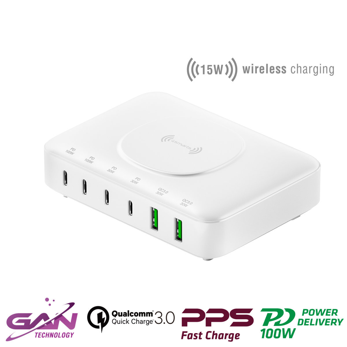 4smarts 7in1 GaN Ladestation 100W Wireless Charger, weiß 4smarts 7in1 GaN Ladestation 100W Wireless Charger, weiß