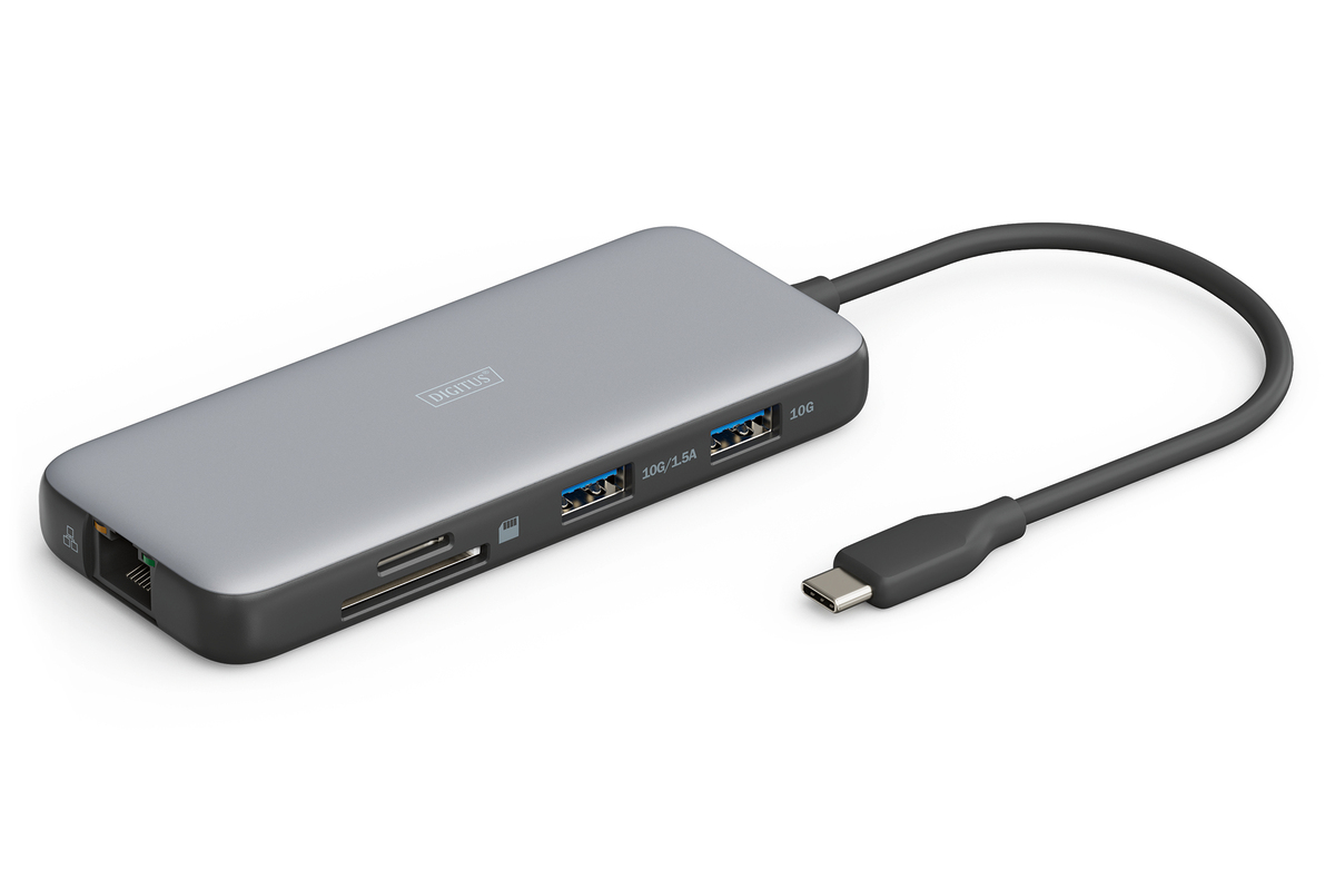 DIGITUS USB-C Docking Station, 8-Port, HDMI, USB, RJ45, SD DIGITUS USB-C Docking Station, 8-Port, HDMI, USB, RJ45, SD