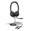 JABRA Evolve2 30 SE USB C/A UC Stereo Mit dem Jabra Evolve2 30 SE können Sie dank seines leichten und zuverlässigen Tragekomforts produktiv arbeiten. Zwei integrierte Mikrofone bieten herausragende Qualität bei Anrufen. Die 28 mm großen Lautsprecher übertragen Gespräche mit großartigem Sound. Ein mit Edelstahl verstärkter Überkopfbügel und Schieberegler bieten maximale Langlebigkeit und Flexibilität. Die Ohrkissen aus Memory-Schaumstoff und das ergonomische Design sorgen für hervorragende Geräuschisolierung und ermöglichen konzentriertes Arbeiten, ganz gleich, wo Sie sich befinden.