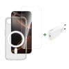 4smarts 3in1 Premium Starter Set für Apple iPhone 16e a cell phone with a charger and a case