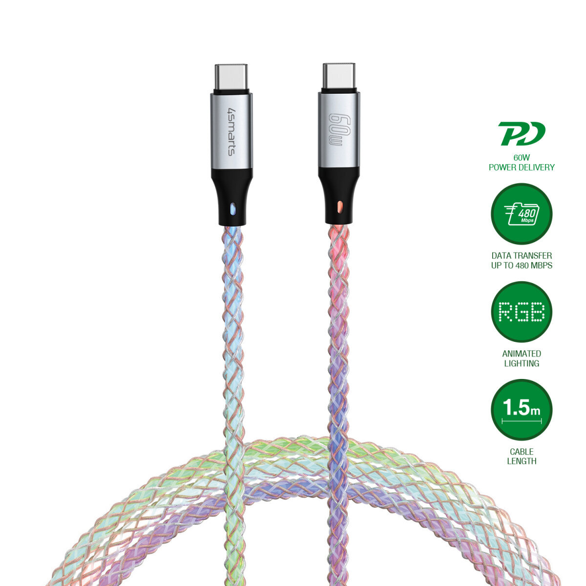 4smarts USB-C Kabel RGBCord 60W 1,5m 4smarts USB-C Kabel RGBCord 60W 1,5m