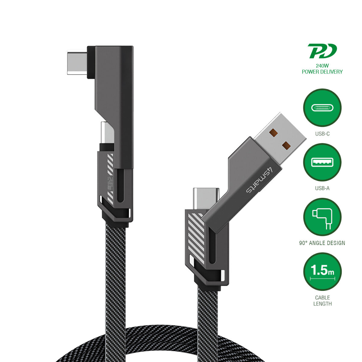 4smarts USB-C Kabel ComboCord Flat Right Angle 240W, 1,5m 4smarts USB-C Kabel ComboCord Flat Right Angle 240W, 1,5m