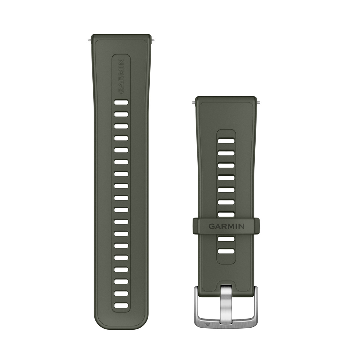 Garmin Ersatzarmband 24mm Silikon Moosgrün mit Edelst Silber Garmin Ersatzarmband 24mm Silikon Moosgrün mit Edelst Silber