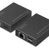 DIGITUS HDMI KVM Extender Set, 4K/30Hz Ermöglicht HDMI AV-Signalübertragung in UHD-Auflösung (4K/60Hz) über eine Distanz von bis zu 200 m (Punkt-zu-Punkt Verbindung) über ein CAT6 (oder höher) Netzwerkkabel und bietet eine KVM-Funktion (Keyboard, Maus, Touchscreen) auf der Empfängerseite<br><br>- Hohe Reichweite: AV-Signalübertragung über CAT6 (oder höher) Kabel auf bis zu 200 m - Punkt-zu-Punkt Verbindung<br>- Erweiterbar über IP: Unterstützt bis zu 253 Empfänger (Displays) - Punkt-zu-Multipunkt-Verbindung<br>- Flexibel & leistungsstark über IP: Nutzung bestehender 1G-Netzwerkinfrastruktur bzw. Verwendung von zusätzlichen 1G-Netzwerkswitchen für Signalübertragung in unbegrenzter Distanz möglich - Kaskadierung<br>- Erweiterungsmöglichkeiten: Zusätzliche Empfänger (RX) separat erhältlich (Modell: DS-55356)<br>- Zusätzliche Konnektivität & Steuerung: KVM-Funktion zum Anschluss von Maus & Tastatur sowie Touch-Screen Support an der Empfängerseite<br>- Hervorragende Bildqualität: Übertragung in UHD von bis zu 4K/60Hz (4096x2160p) mit geringer Latenz von 120-170 ms<br>- Unterstützt CAT6 (oder höher) Netzwerkkabel<br><br>Das HDMI KVM IP Extender Set ermöglicht die hochauflösende Übertragung von HDMI AV-Signalen in brillanter 4K UHD-Qualität (4096x2160p bei 60Hz) über eine Distanz von bis zu 200 Metern mittels CAT6- oder höherwertigen Netzwerkkabeln. Dank der integrierten KVM-Funktion können Maus, Tastatur und Touchscreen-Geräte direkt auf der Empfängerseite genutzt werden, was eine komfortable Steuerung ermöglicht. Das System überzeugt durch eine flexible Erweiterbarkeit und unterstützt Punkt-zu-Punkt-Verbindungen ebenso wie Punkt-zu-Multipunkt-Übertragungen mit bis zu 253 Empfängern. Durch die Nutzung einer bestehenden 1G-Netzwerkinfrastruktur oder den Einsatz zusätzlicher Netzwerkswitche kann die Signalübertragung auf unbegrenzte Distanzen ausgeweitet werden (Kaskadierung). Eine geringe Latenz von nur 120 bis 170 ms sorgt für eine fast verzögerungsfreie Bildwiedergabe in exzellenter Qualität. Zusätzlich können optionale Empfänger (Modell: