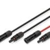 Digitus Solarkabel Verlängerung 5m, 4mm², PV-Kabel 1500 V DC Dieses hochwertige Solarkabel zur Verlängerung mit vormontierten MC4-Steckverbindern an beiden Enden ist speziell für den Einsatz in Photovoltaikanlagen entwickelt. Mit einem Leiterquerschnitt von 6?mm², einer Länge von 5?m und einer Spannungsfestigkeit bis 1500?V DC eignet es sich ideal zur Verbindung zwischen Solarmodulen, Wechselrichtern oder anderen PV-Komponenten. Das Kabel besteht aus einem verzinnten Kupferleiter, der eine optimale Stromübertragung sowie zuverlässigen Korrosionsschutz gewährleistet. Die widerstandsfähige XLPO-Isolierung und der robuste PA66-Mantel bieten exzellenten Schutz gegen UV-Strahlung, Feuchtigkeit, Ozon und mechanische Belastungen. Durch die vormontierten MC4-Anschlüsse ist das Kabel sofort einsatzbereit und lässt sich mühelos installieren – ideal für DIY-Solarprojekte oder professionelle PV-Installationen. Mit einem Betriebstemperaturbereich von -40 ?°C bis +85? °C, flammenhemmenden Eigenschaften (UL94 V-0) und einem Kontaktwiderstand von =?0,5?O garantiert dieses Kabel maximale Sicherheit, Effizienz und Langlebigkeit – auch bei anspruchsvollen Wetterbedingungen.