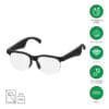 4smarts Wireless SoundGlasses Sport 2, schwarz Automatisch getönt & UV-sicher<br>Ob gleißende Sonne, bewölkter Himmel oder wechselhafte Lichtverhältnisse – die phototropen Gläser passen sich automatisch an und sorgen jederzeit für klare Sicht. Dank ISO-zertifiziertem UV-Schutz sind deine Augen zuverlässig vor schädlicher Strahlung geschützt. Ideal für Alltag, Reisen und Outdoor-Aktivitäten bei jedem Wetter.<br><br>Sound mit Durchblick<br>Das offene Lautsprecherdesign liefert satten Sound für Musik, Podcasts und klare Anrufe – und das, ohne deine Umgebung vollständig auszublenden. Du bleibst aufmerksam für Verkehr, Kollegen oder Ansagen, während du deinen Sound genießt. Perfekt für den Einsatz unterwegs, beim Sport, im Büro oder wo immer du aktiv und trotzdem präsent bleiben willst.<br><br>Smarter Klick statt Touch-Wirrwarr<br>Die intuitive Steuerung erfolgt über drei seitliche Druckknöpfe direkt an der Brille – ganz ohne lästiges Herumtippen am Smartphone. Ob Lautstärke, Titelwechsel, Anrufannahme oder Sprachassistent: Alles im Griff mit nur einem Klick. Einfach, zuverlässig und perfekt für Situationen, in denen du schnell reagieren musst – ob beim Sport, unterwegs oder im Meeting.<br><br>USB-C Standard & Schnellstart<br>Volle Power in kurzer Zeit: Mit dem beiliegenden USB-C-Kabel lädst du die Brille in ca. 2 Stunden vollständig auf. Danach genießt du bis zu 6 Stunden Musik, Anrufe oder Podcasts – ganz ohne Unterbrechung. Der moderne USB-C-Standard sorgt für universelle Kompatibilität mit deinen anderen Geräten und macht das Aufladen besonders unkompliziert und zukunftssicher.<br><br>Ultraleicht & bewegungsfest<br>Gerade einmal 35?g schwer – so leicht, dass du fast vergisst, dass du sie trägst. Trotzdem sitzt die Brille sicher und bequem, selbst bei Bewegung, Sport oder längeren Tragezeiten. Keine Druckstellen, kein Verrutschen – einfach nur Komfort. Vom ersten Sonnenstrahl bis zum Sonnenuntergang begleitet sie dich durch den Tag, ohne dich zu stören.