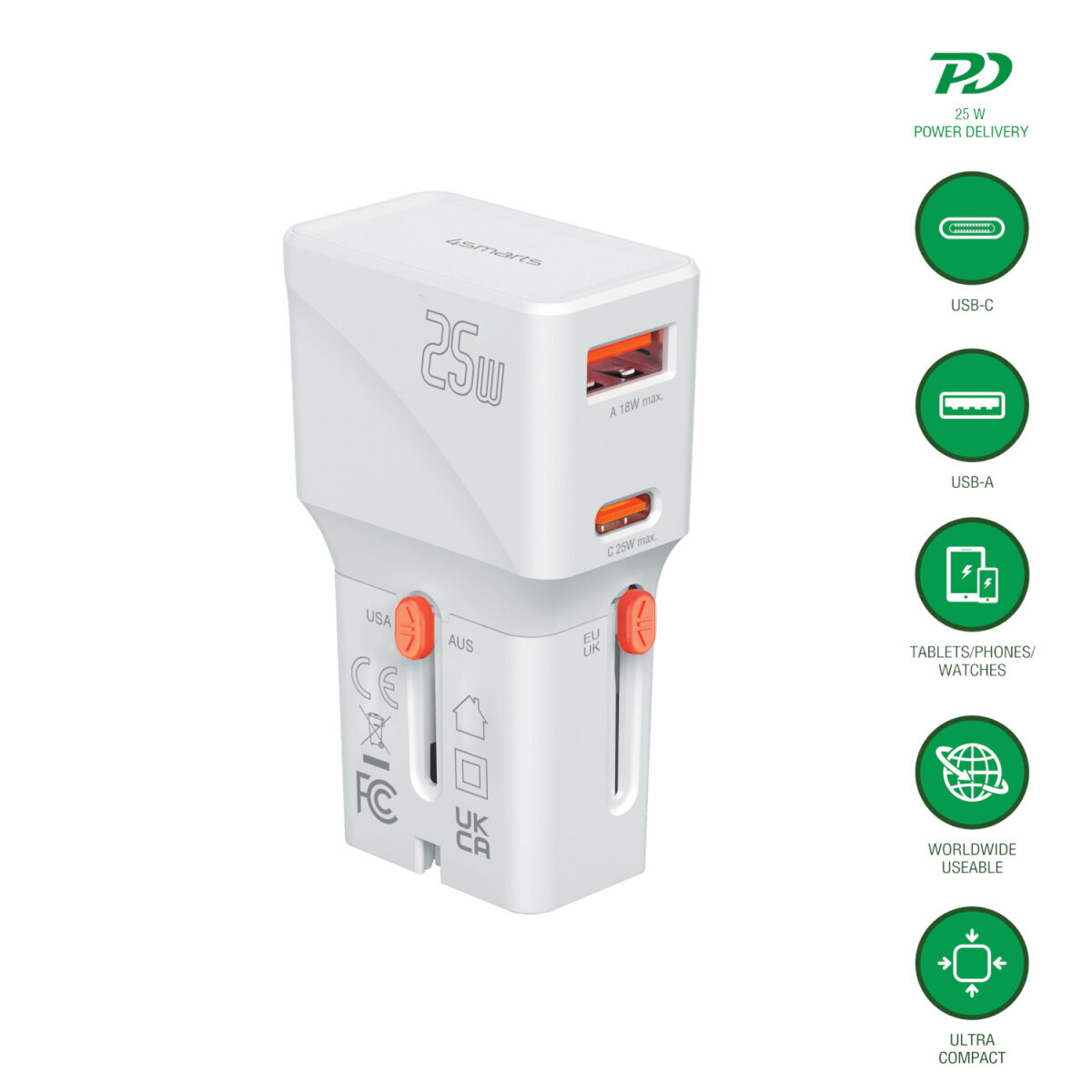 4smarts Weltreiseadapter Nomad Pocket 25W, weiß 4smarts Weltreiseadapter Nomad Pocket 25W, weiß