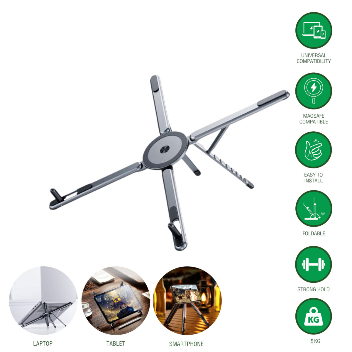 4smarts Multi-Stand Laptop, Tablet & Smartphone, MagSafe, grau 4smarts Multi-Stand Laptop, Tablet & Smartphone, MagSafe, grau