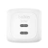 Belkin 50W Dual USB-C Ladegerät Power Delivery und PPS, white Dieses Ladegerät verfügt über GaN-Technologie, die es ermöglicht, 50 W in einem kleinen Format zu liefern. Es kann zum Laden der meisten Laptops verwendet werden, wenn ein Anschluss verwendet wird, oder lädt zwei Smartphones gleichzeitig. Für Berufstätige, die häufig unterwegs sind und für Geräte wie Handy, Laptop, Tablet, Kopfhörer und Apple Watch nur ein Ladegerät mitnehmen wollen, ist dieses leichte Modell, das sich leicht verstauen lässt, ideal. Mit zwei USB-C-Anschlüssen eignet es sich für jeden Bedarf.