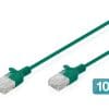 DIGITUS CAT 6 U-UTP Slim Patchkabel mit einer Übertragungsfrequenz von bis zu 250 MHz sind mit einem reduzierten Außendurchmesser von nur 2,7 mm und einem flexiblen Mantel ausgestattet, was einen platzsparenden und vielseitigen Einsatz in jedem Netzwerk ermöglicht. Die Kabel verfügen über verseilte AWG 32/7-Kupferleiter und eine ungeschirmte Twisted-Pair-Struktur (U-UTP), die Flexibilität und Langlebigkeit gewährleistet. Sie werden gemäß den Normen ISO/IEC 11801 und DIN EN 50173 CAT 6 hergestellt und gewährleisten somit die zuverlässige Einhaltung internationaler Spezifikationen. Jedes Kabel ist mit einer angespritzten Knickschutzhülse mit Zugentlastung und einem Verriegelungshebeschutz ausgestattet, der Kabelbeschädigungen und Verriegelungsbrüche verhindert. Diese schlanken Patchkabel werden in einer DIGITUS-Hangtag-Verpackung geliefert und sind die ideale Lösung für die strukturierte Verkabelung in Büros, Privathaushalten oder Umgebungen mit hoher Dichte.