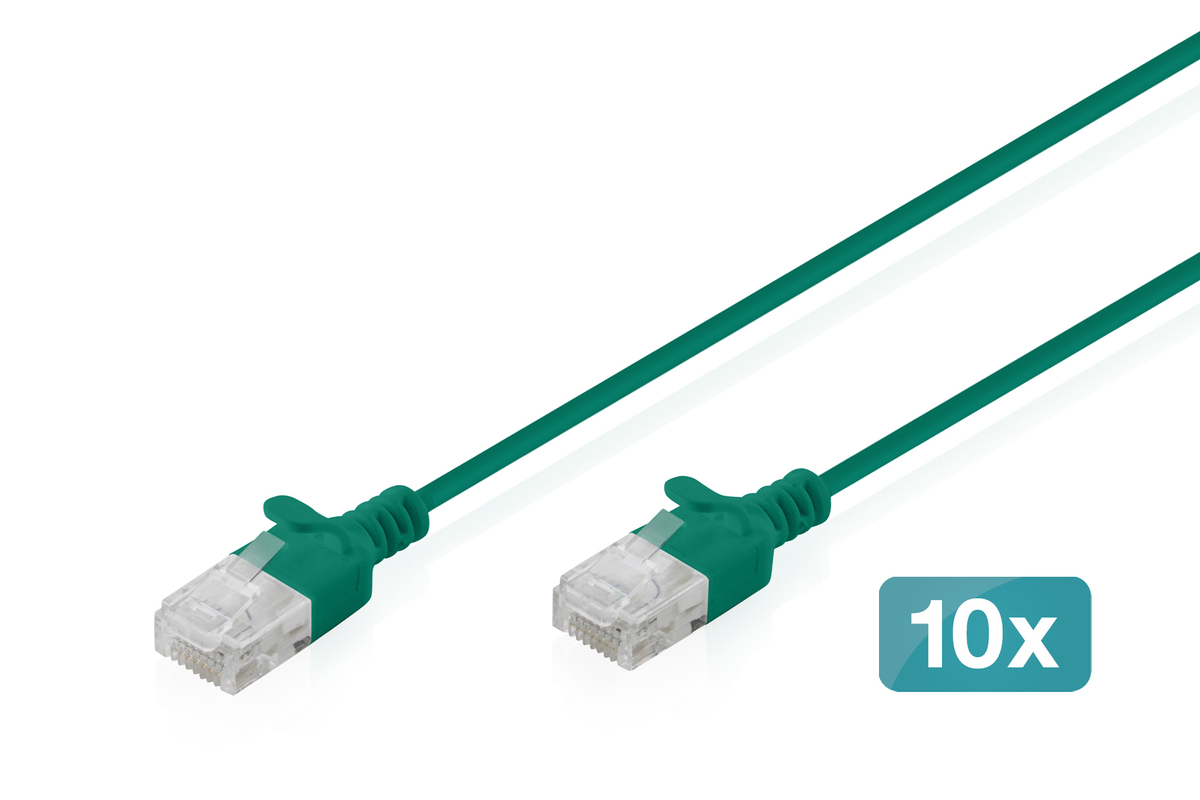 DIGITUS CAT 6 U-UTP Slim Patchkabel, 0,3 m, Grün, 10 Stück DIGITUS CAT 6 U-UTP Slim Patchkabel, 0,3 m, Grün, 10 Stück
