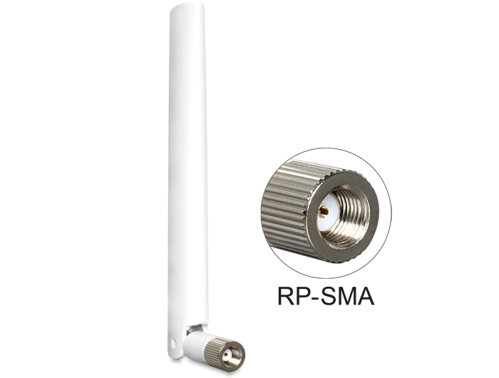 Delock WLAN Antenne RP-SMA Stecker 2 - 5 dBi omnidir. mit Kippgelenk weiß Delock WLAN Antenne RP-SMA Stecker 2 - 5 dBi omnidir. mit Kippgelenk weiß