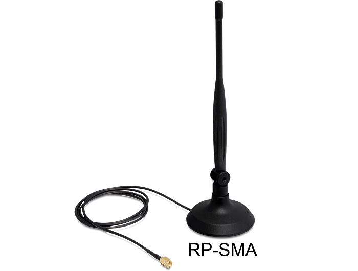 Delock WLAN 802.11 b/g/n Antenne RP-SMA 4 dBi omnidir. Gelenk mit magn. Standfuß Delock WLAN 802.11 b/g/n Antenne RP-SMA 4 dBi omnidir. Gelenk mit magn. Standfuß