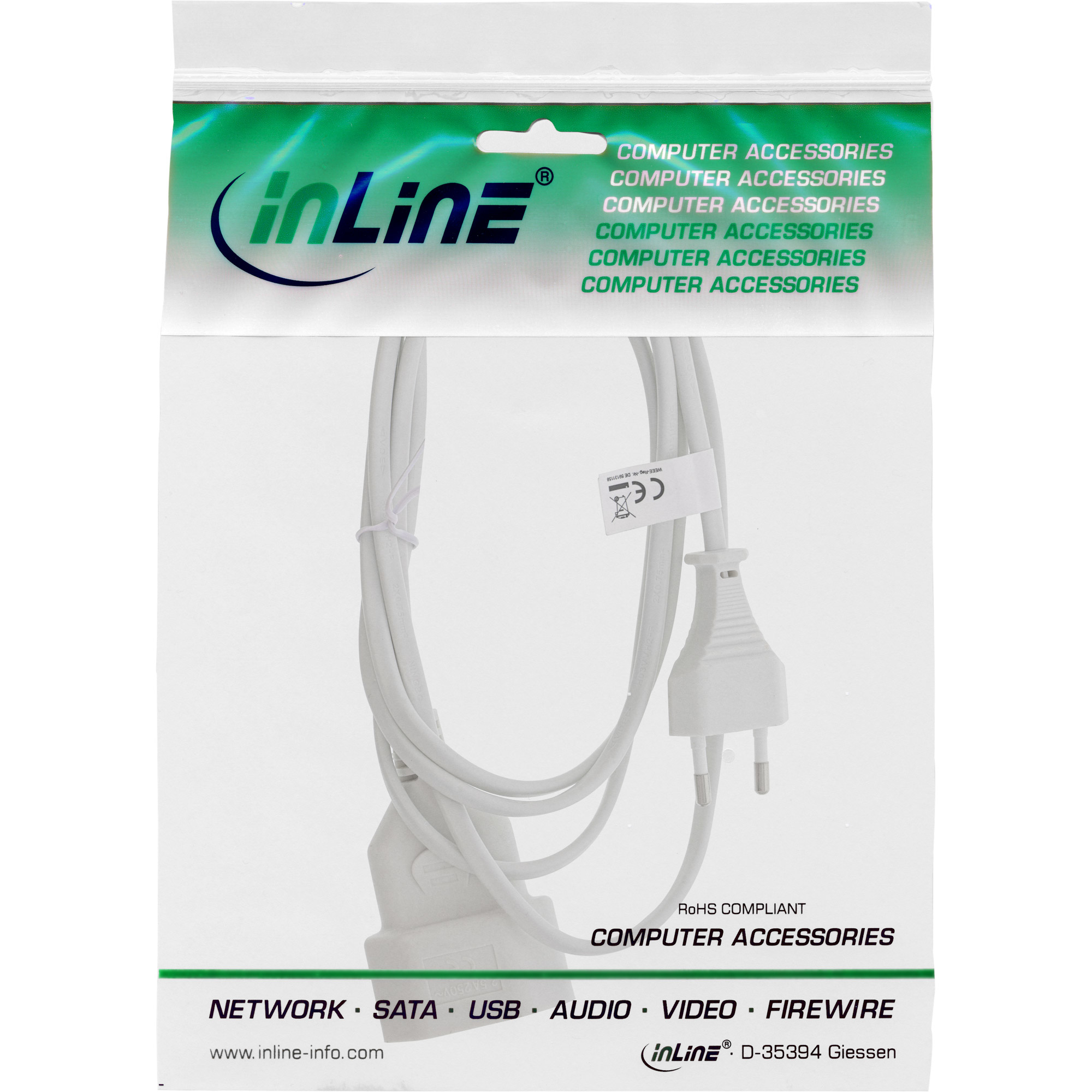 InLine® Euro-Verlängerung, Eurostecker an Eurokupplung, weiß, 0,5m InLine® Euro-Verlängerung, Eurostecker an Eurokupplung, weiß, 0,5m – Bild 2