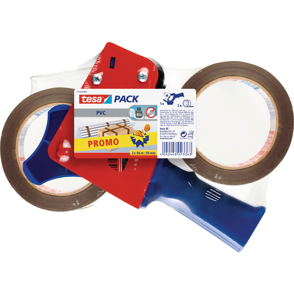tesa pack, zwei Rollen (PVC), 66m x 55mm, plus tesapack-Handabroller tesa pack, zwei Rollen (PVC), 66m x 55mm, plus tesapack-Handabroller