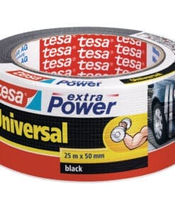 tesa extra power universal, 25m x 50mm, gewebeverstärktes Folienband, schwarz, schwarz