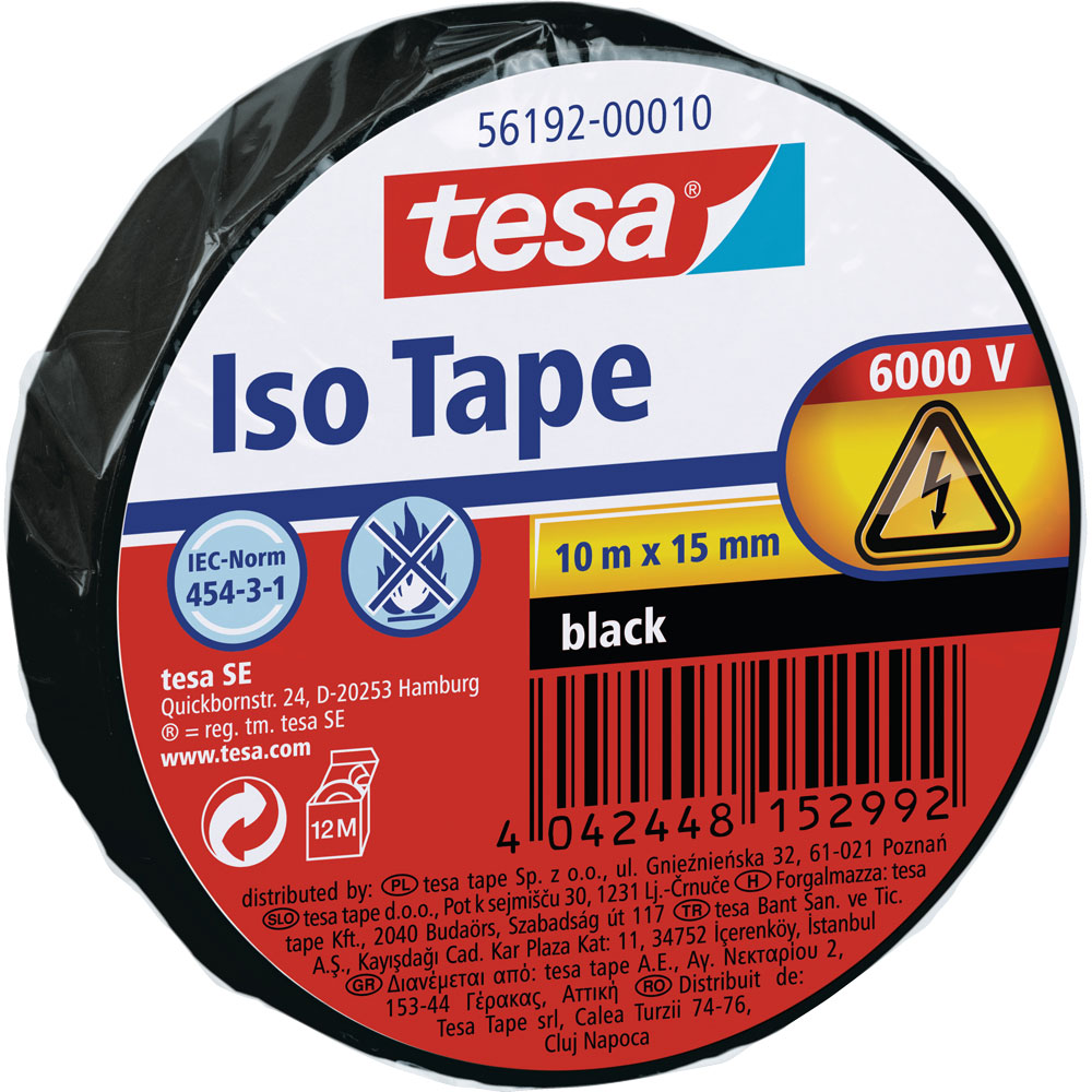 tesa Isolierklebeband, 10m x 15mm, schwarz, schwarz tesa Isolierklebeband, 10m x 15mm, schwarz, schwarz